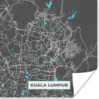 PosterMonkey Poster Kuala Lumpur - Stadskaart - Plattegrond - Blauw - Kaart - 30x30 cm