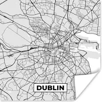 PosterMonkey Poster Dublin - Stadskaart - Zwart Wit - Plattegrond - Kaart - 75x75 cm