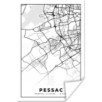 PosterMonkey Poster Kaart - Stadskaart - Frankrijk - Plattegrond - Pessac - Zwart wit - 80x120 cm
