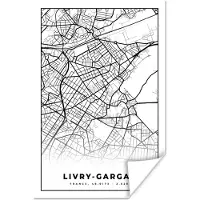 PosterMonkey Poster Livry-Gargan - Stadskaart - Frankrijk - Kaart - Plattegrond - Zwart wit - 20x30 cm