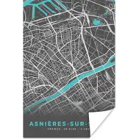 PosterMonkey Poster Plattegrond – Asnières-sur-Seine – Stadskaart – Kaart – Frankrijk - 60x90 cm