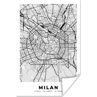 PosterMonkey Poster Milaan - Stadskaart - Zwart Wit - Plattegrond - Kaart - 20x30 cm