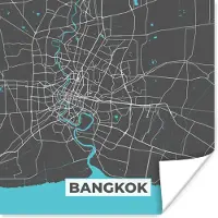 PosterMonkey Poster Bangkok - Blauw - Plattegrond - Kaart - Stadskaart - 100x100 cm XXL