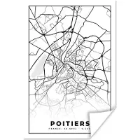 PosterMonkey Poster Plattegrond - Kaart - Poitiers - Frankrijk - Stadskaart - Zwart wit - 60x90 cm