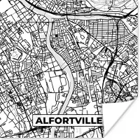 PosterMonkey Poster Stadskaart - Plattegrond - Kaart - Alfortville - Frankrijk - Zwart wit - 30x30 cm