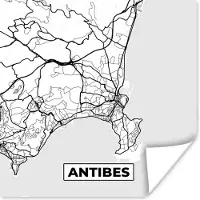PosterMonkey Poster Stadskaart - Plattegrond - Antibes - Kaart - Frankrijk - Zwart wit - 30x30 cm