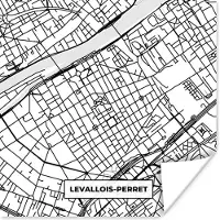 PosterMonkey Poster Levallois-Perret - Stadskaart - Plattegrond - Kaart - Frankrijk - Zwart wit - 50x50 cm