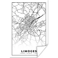 PosterMonkey Poster Kaart - Stadskaart - Limoges - Frankrijk - Plattegrond - Zwart wit - 20x30 cm