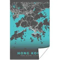 PosterMonkey Poster Hong Kong - Stadskaart - Plattegrond - Kaart - Blauw - 60x90 cm