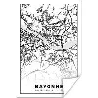 PosterMonkey Poster Plattegrond - Kaart - Bayonne - Frankrijk - Stadskaart - Zwart wit - 120x180 cm XXL