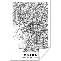 PosterMonkey Poster Osaka - Stadskaart - Zwart Wit - Plattegrond - Kaart - 40x60 cm