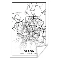 PosterMonkey Poster Frankrijk - Dijon - Plattegrond - Stadskaart - Kaart - Zwart wit - 80x120 cm
