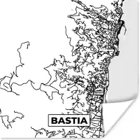 PosterMonkey Poster Frankrijk – Kaart – Plattegrond – Stadskaart - Bastia - Zwart wit - 75x75 cm