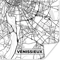 PosterMonkey Poster Kaart - Stadskaart - Frankrijk - Plattegrond - Vénissieux - Zwart wit - 75x75 cm
