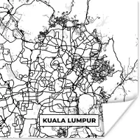 PosterMonkey Poster Kaart - Kuala Lumpur - Stadskaart - Plattegrond - Zwart Wit - 30x30 cm