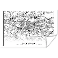 PosterMonkey Poster Lyon - Stadskaart - Plattegrond - Kaart - Frankrijk - Zwart wit - 120x80 cm
