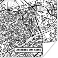PosterMonkey Poster Frankrijk - Asnières-sur-Seine - Kaart - Plattegrond - Stadskaart - Zwart wit - 75x75 cm