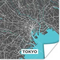 PosterMonkey Poster Tokyo - Blauw - Stadskaart - Kaart - Plattegrond - 30x30 cm