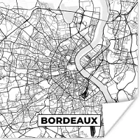 PosterMonkey Poster Kaart - Plattegrond - Bordeaux - Frankrijk - Stadskaart - Zwart wit - 100x100 cm XXL