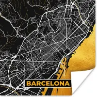 PosterMonkey Poster Barcelona - Stadskaart - Plattegrond - Kaart - Goud - 50x50 cm