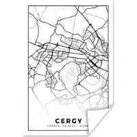 PosterMonkey Poster Frankrijk - Kaart - Cergy - Plattegrond - Stadskaart - Zwart wit - 80x120 cm