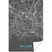 PosterMonkey Poster Milaan - Blauw - Kaart - Stadskaart - Plattegrond - 60x90 cm