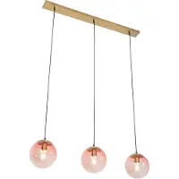 QAZQA Art deco hanglamp messing met roze glas 3-lichts - Pallon