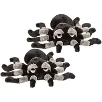 Suki Gifts 2x stuks pluche grijs met zwarte spin knuffel 13 cm - Spinnen insecten knuffels - Speelgoed voor kinderen