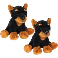 Suki Gifts 2x stuks pluche bruin met zwarte doberman knuffel 13 cm - Dobermannen honden knuffels - Speelgoed voor kinderen