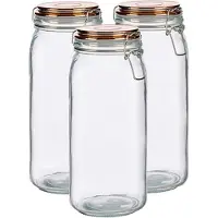Vivalto Weckpot/voorraadpot - Set van 3x stuks - glas - 2100 ml - 11 x 25 cm - met klepdeksel koper - luchtdicht