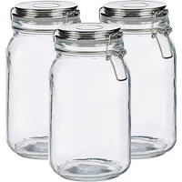 Vivalto Set van 3x stuks glazen luxe keuken voorraadpotten/voorraadbussen 1500 ml- Voorraadbussen luchtdichte klepdeksel zilver - 11 x 20 cm
