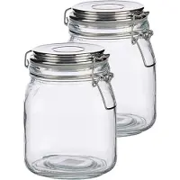 Vivalto Set van 4x stuks glazen luxe keuken voorraadpotten/voorraadbussen 1000 ml- Voorraadbussen luchtdichte klepdeksel zilver - 11 x 15 cm