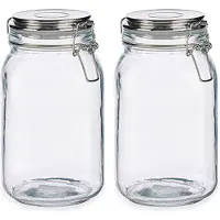 Vivalto Set van 4x stuks glazen luxe keuken voorraadpotten/voorraadbussen 1500 ml- Voorraadbussen luchtdichte klepdeksel zilver - 11 x 20 cm