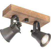 QAZQA Landelijke spot zwart met hout 2-lichts verstelbaar - Jelle