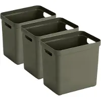 Sunware Opbergbox Sigma - 3x - kunststof - donkergroen - 25 liter - Opbergbakken/opbergers - 35 x 25 x 36 cm