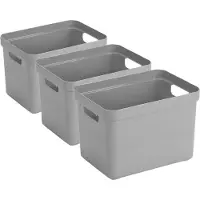 Sunware Opbergbox Sigma - 3x - kunststof - grijs - 18 liter - Opbergbakken/opbergers - 35 x 25 x 25 cm
