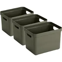 Sunware Opbergbox Sigma - 3x - kunststof - donkergroen - 18 liter - Opbergbakken/opbergers - 35 x 25 x 25 cm