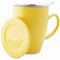 Shamila Theemok met Theefilter en Deksel - Keramiek - Inclusief RVS Theezeef - 350 ml - Geel