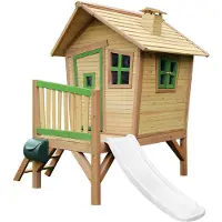 Axi Robin Speelhuis op palen & witte glijbaan Speelhuisje voor de tuin / buiten in bruin & groen van FSC hout