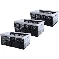 Excellent houseware Inklapbare boodschappenkrat - Set van 3x stuks - opbergkrat - zwart / wit - 48 x 35 x 24 cm - vouwkrat