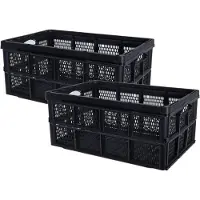 Excellent houseware Inklapbare boodschappenkrat - Set van 2x stuks - opbergkrat - zwart - 48 x 35 x 24 cm - vouwkrat