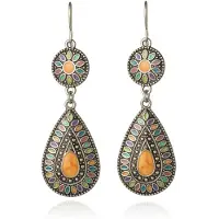 Deja Jewels Druppelvorm Bohemian oorbellen hangers multicolor oranje steen