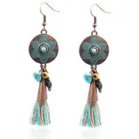 Deja Jewels Brons oorbellen groen met turquoise steen, kwast en amulet