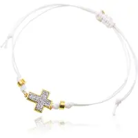 Deja Jewels Enkelband van wit touw met goudkleurige kralen en kruis