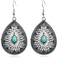 Deja Jewels Druppelvormige Bohemian multicolor oorbellen met turquoise