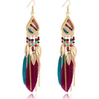 Deja Jewels Bohemian oorhangers met multicolor veren en kraaltjes 135 mm