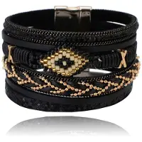 Deja Jewels Zwarte dames armband met kristal en goudkleurige details