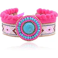 Deja Jewels Roze multicolour dames armband van leer met Turkoois