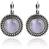 Deja Jewels Ronde zilverkleurige dames oorbellen met paarse opaal