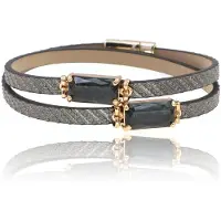 Deja Jewels Leren Boho stijl dames armband in zwart en goud met 2 glasstenen